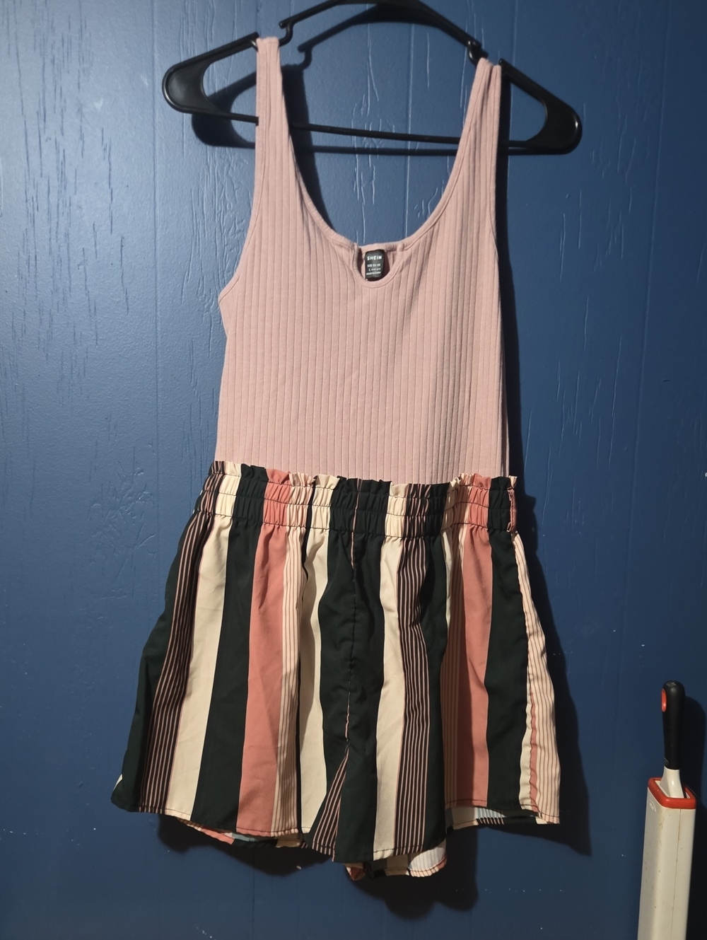 Womens Pink Tank Top Romper with Striped Skirt